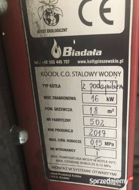 Kocioł CO stalowy wodny Biadała stan żeliwo Aleksandrów Kujawski