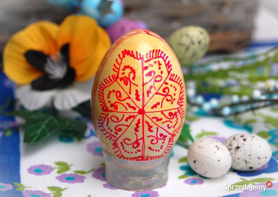 Stara pisanka drewniana ręcznie malowana Ukraina Lublin