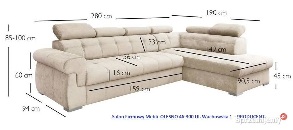 Narożnik 190x280 ATLANTA Tkanina ZMYWALNA opolskie