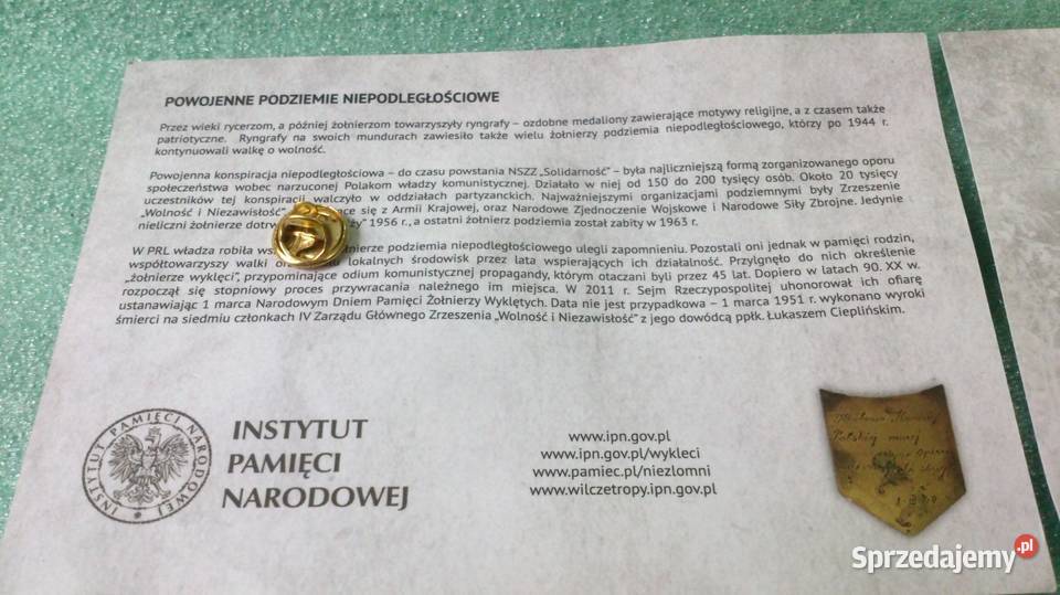 Przypinka Ryngraf Żołnierzy Wyklętych Zielona Góra