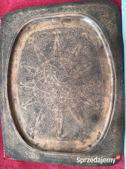 Stara taca mosiężna z ładnym dekorem popielnica Częstochowa