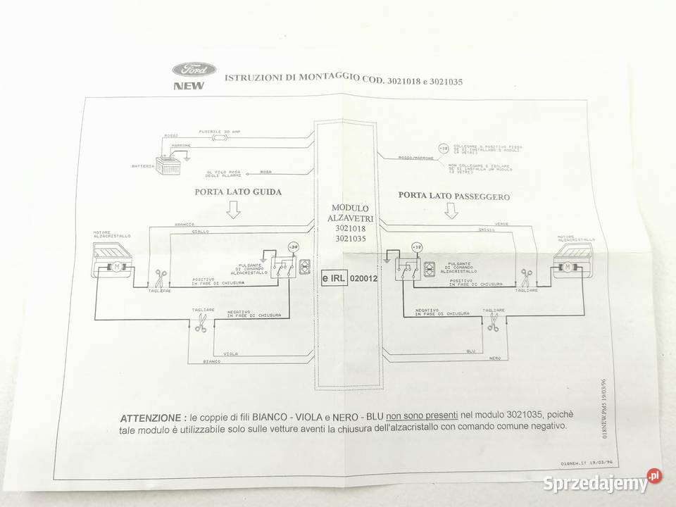 MODUŁ PODNOŚNIKA SZYBY FORD NOWY ORYGINAŁ Układ elektryczny, zapłon lubelskie