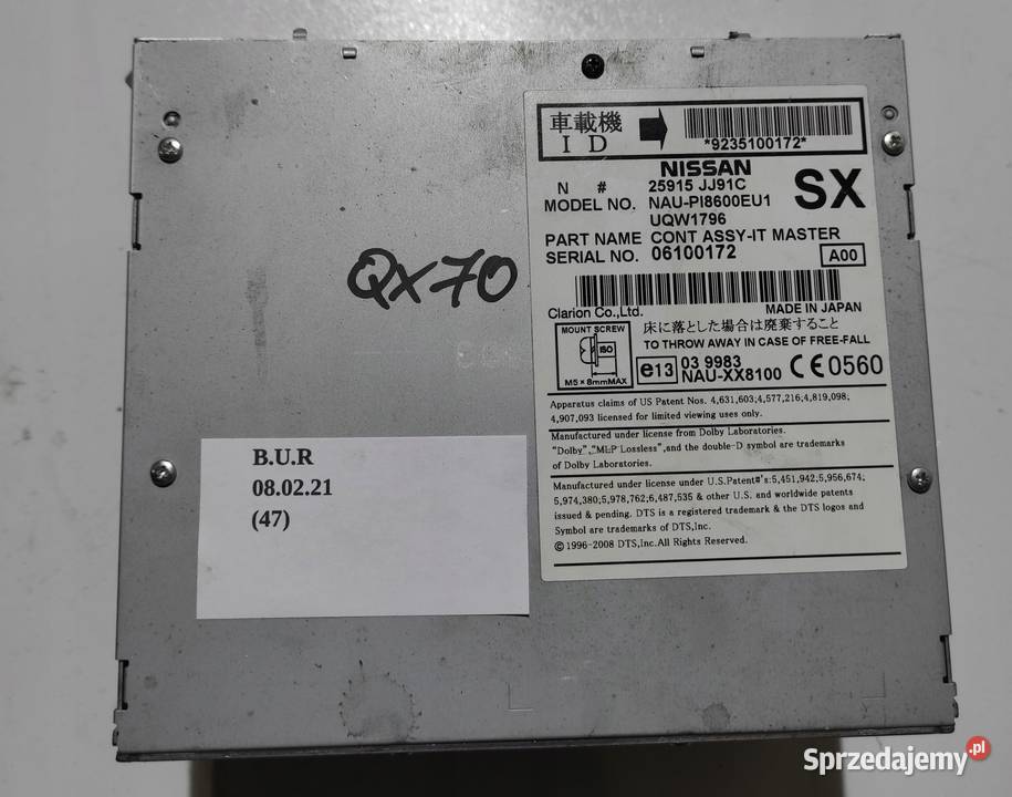 Radioodtwarzacz INFINITI QX70 FX30d FX35 FX37 wielkopolskie
