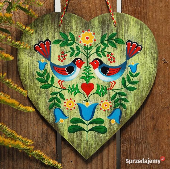 Zawieszka drewniana serce ptaki skandynawski