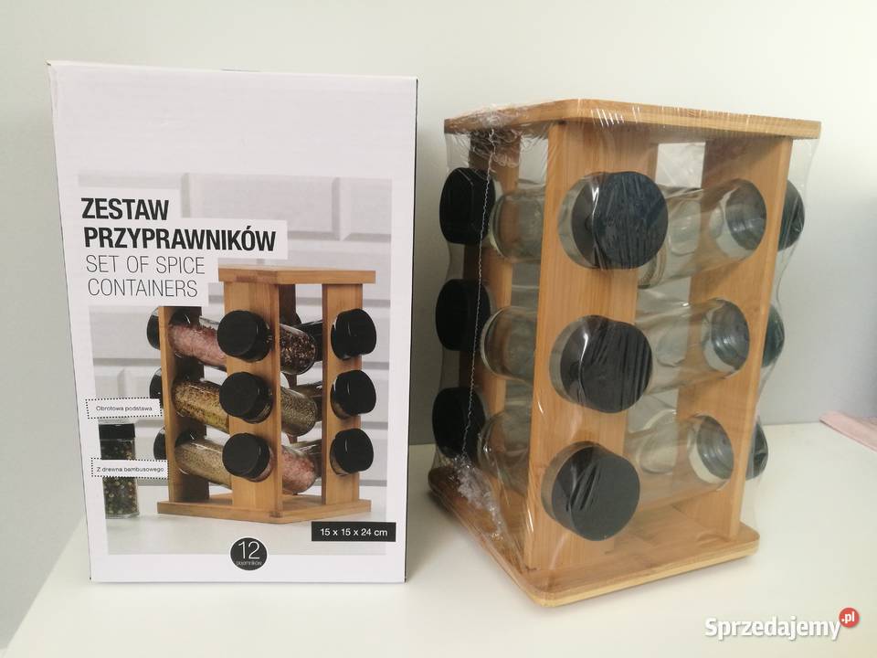 Nowy bambusowy stojak obrotowy na przyprawy Dębica