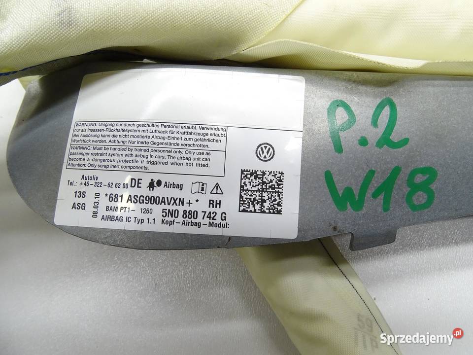 KURTYNA POWIETRZNA AIRBAG PRAWA 5N0880742G VW