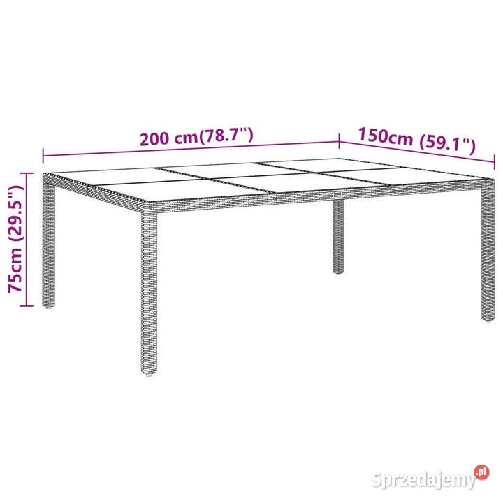 Stół ogrodowy 200x150x75 szkło i rattan PE szary Warszawa