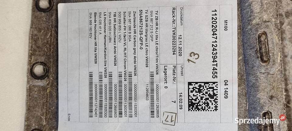 VW TIGUAN II TAPICERKA BOCZKA DRZWI PRAWY TYŁ