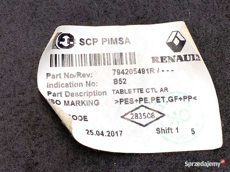 PÓŁKA TYŁ DACIA SANDERO II 794205491R Hatchback osobowe