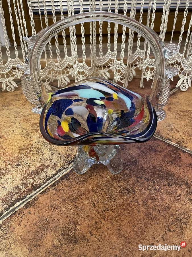 Stary koszyczek szklany z PRL Klamerki, linki i koszyczki