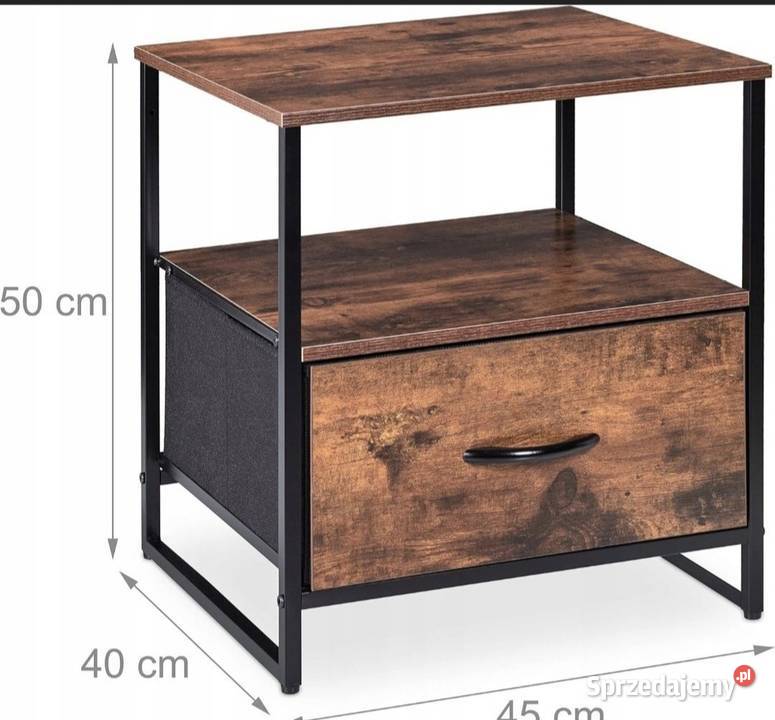 Stolik nocny 2 półki z szufladą metal i płyta 45cm sprzedam