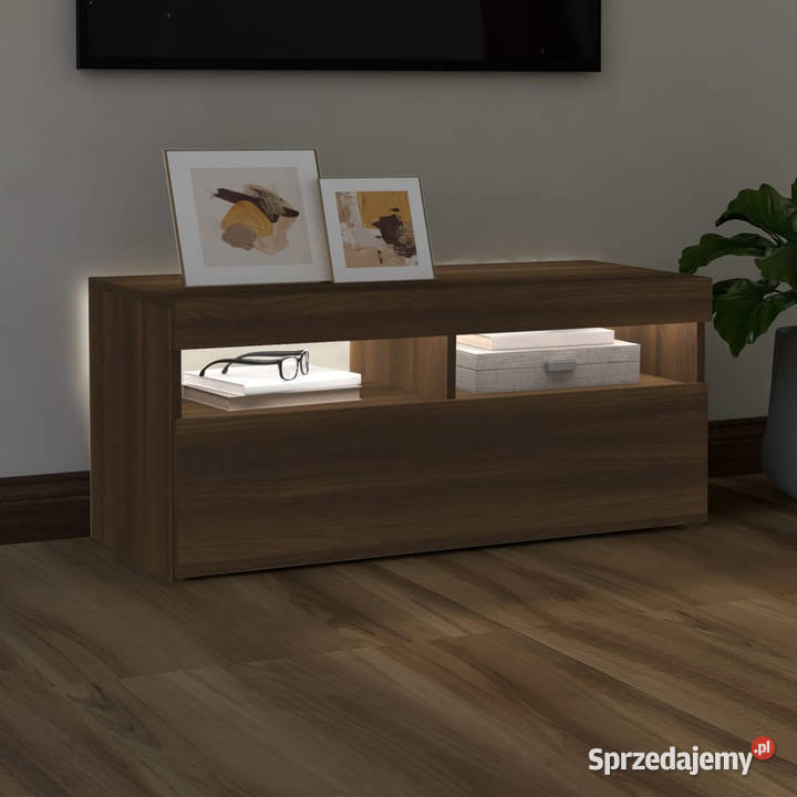 Szafka pod TV z oświetleniem LED brązowy dąb Warszawa