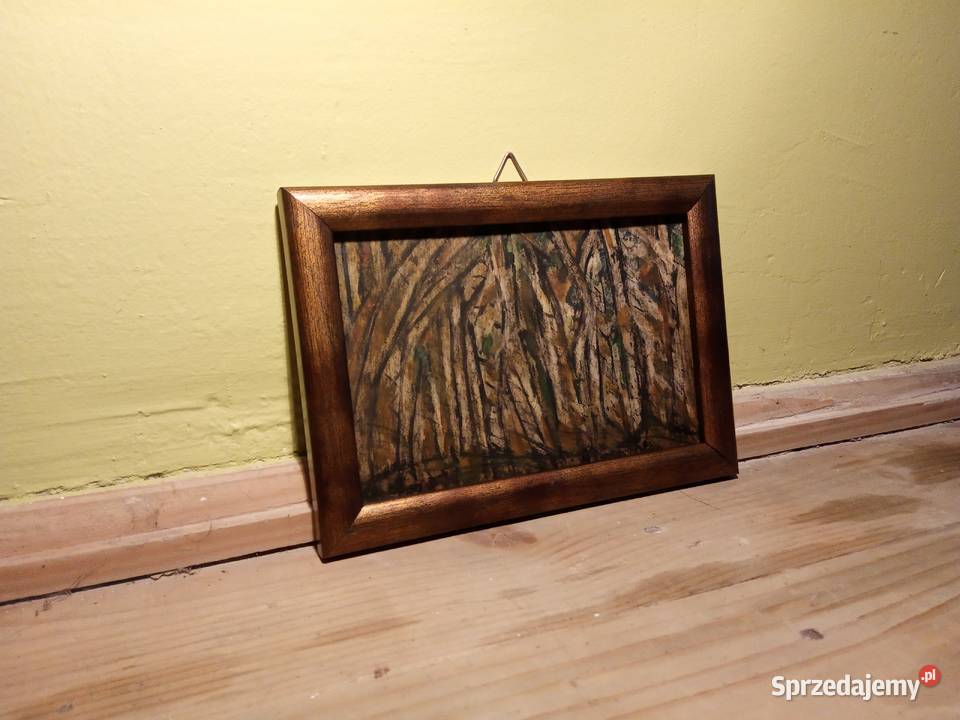 Stary obraz pastel z dedykacją Gęsty las E Kraków