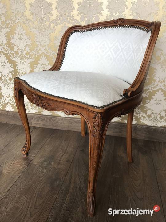 Piękny dębowy fotelik do toaletki Antyki Łódź