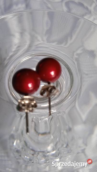 POSREBRZANE KOLCZYKI Z WIŚNIOWEJ PERŁY Biżuteria dla Pań wielkopolskie