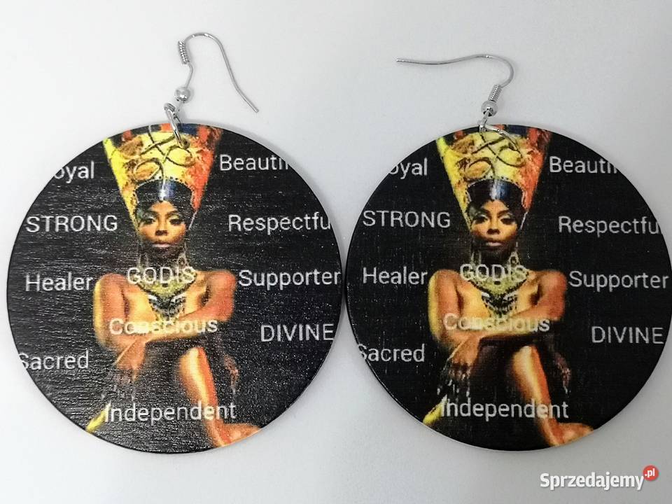 Kolczyki duże drewniane malowane koła etno zachodniopomorskie Kołobrzeg