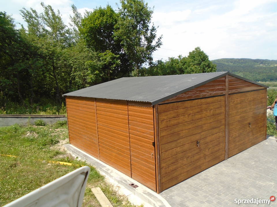 Garaż blaszany 6x6 7x5 blacha orzech złoty dąb Architektura ogrodowa małopolskie Limanowa