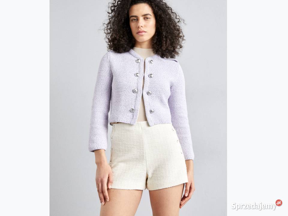 Kardigan Damski MAJE S z Blyszczącą Przędzą NOWY fioletowy Nowa Sól