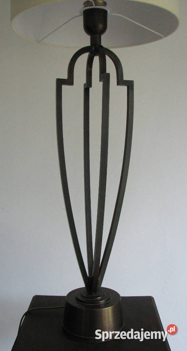 Mosiężna lampa stołowa z abażurem Cielądz