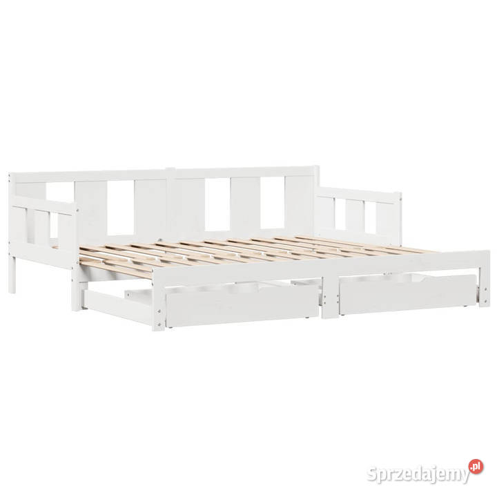 Sofa rozsuwana z szufladami bez materaca białe