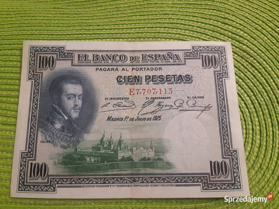 banknot Hiszpanii 100 peseta z 1925r Łomża