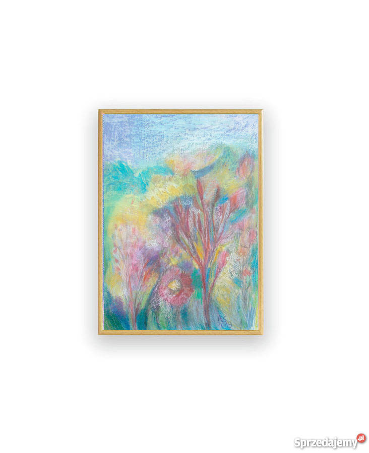 krajobraz pastele olejne w ramce łąka pastel Kraków sprzedam