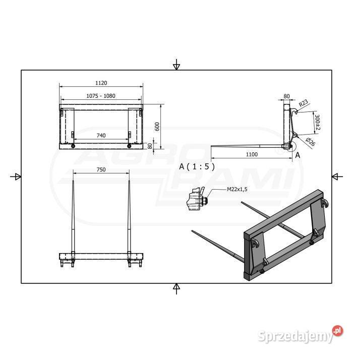 Rama Widły do transportu dużych bel 700 Płock sprzedam