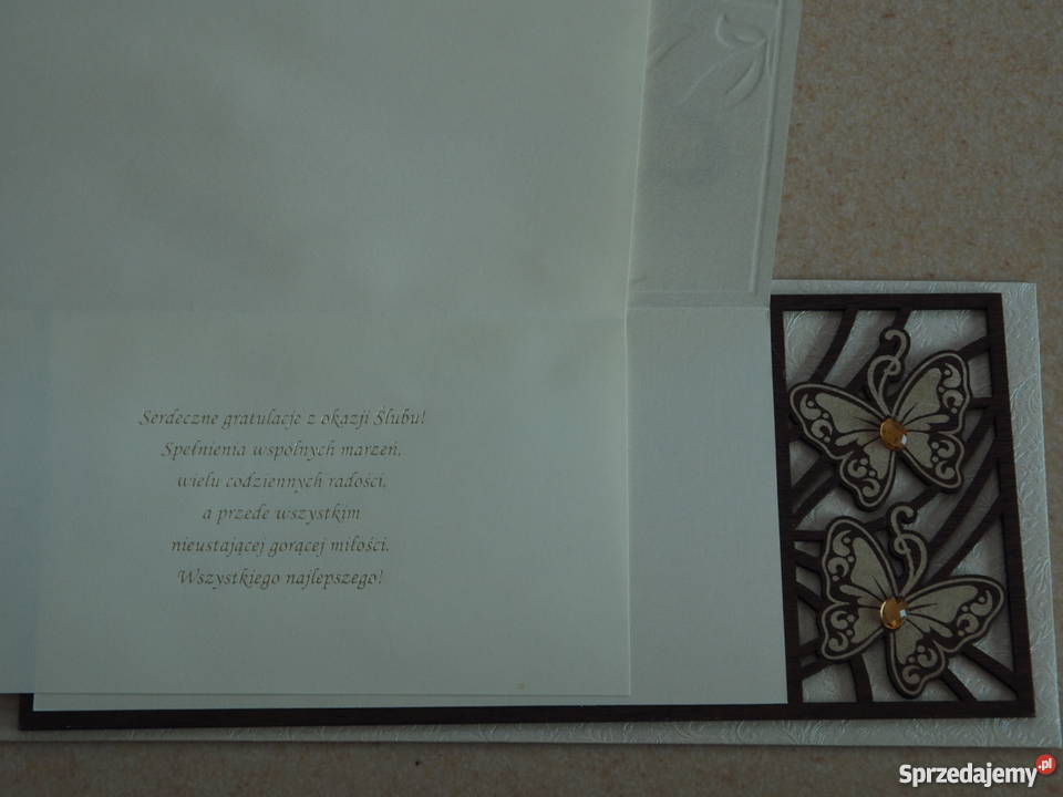 Kartka Ślubna Ślub Karta Drewno Motyl Wesele Warszawa