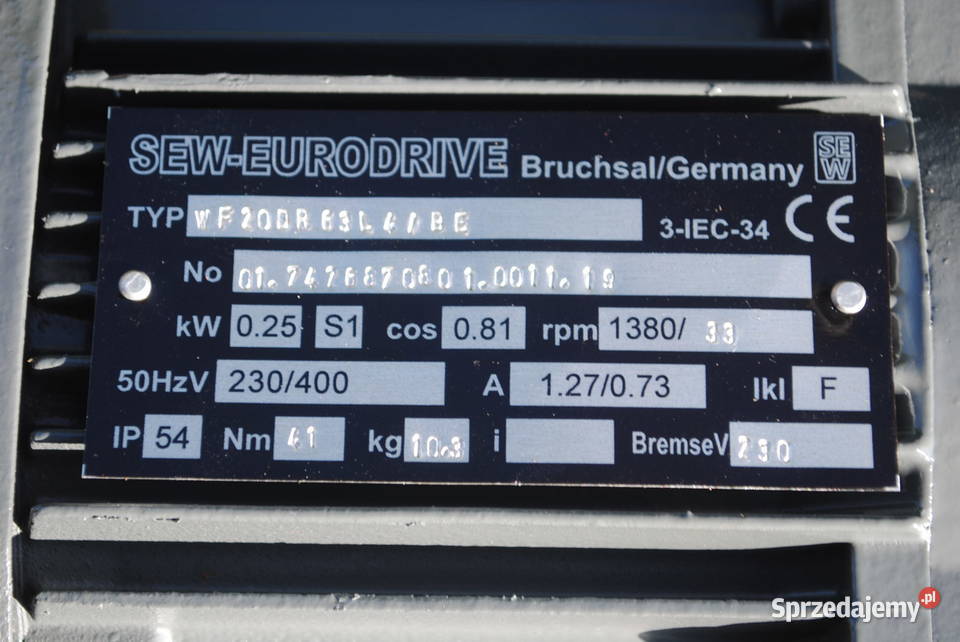 Motoreduktor kątowy 025kw 33obrmin z hamulcem Kargowa