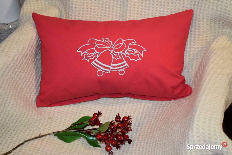 Poszewka Świąteczna Haftowana 50 x 30 odcienie czerwieni Stare Kupiski