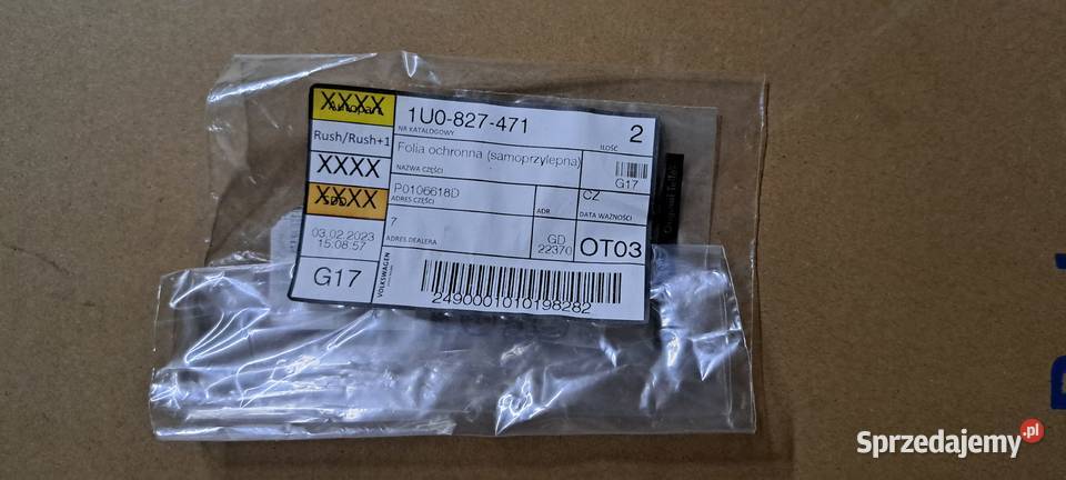 Folia ochronna pod tylną listwę klapy 1U0827471 Luzino