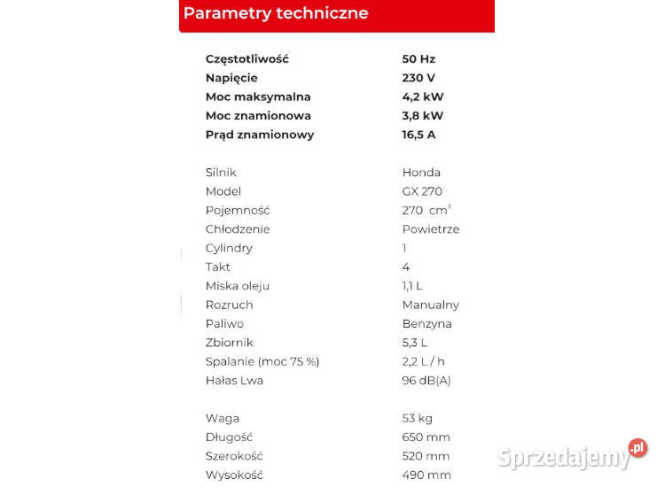 Agregat Fogo FH4001R Silnik Honda stabilizacja Pozostałe Brzeg