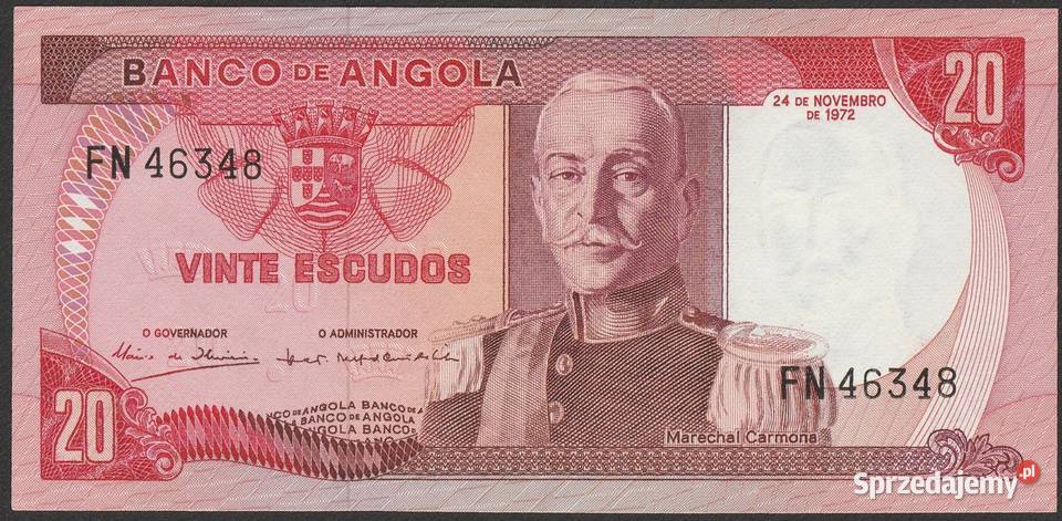 ANGOLA 20 ESCUDOS 1972 STAN BANKOWY UNC Łódź