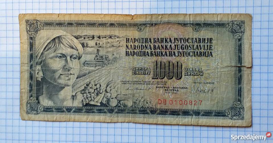BANKNOT 1000 DINARÓW 1981 JUGOSŁAWIA DB 01008227 Piszczac sprzedam