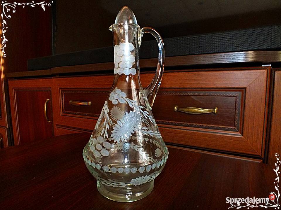 Stara karafka z PRL pięknie szlifowane szkło Porcelana i szkło Żary