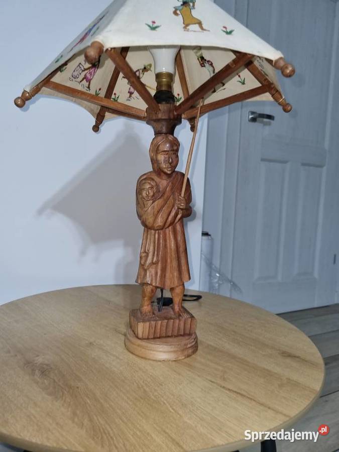 Lampa Stołowa Figurka Drewniana Rękodzieło Wola Podłężna