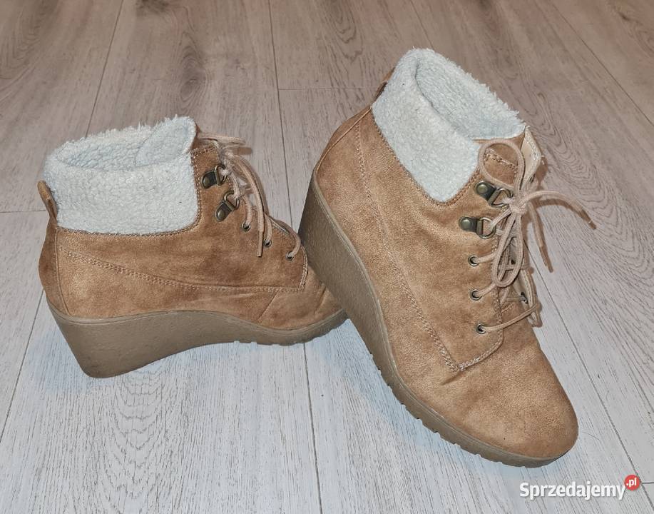 Botki damskie koturny camel kożuszek 36 Łódź