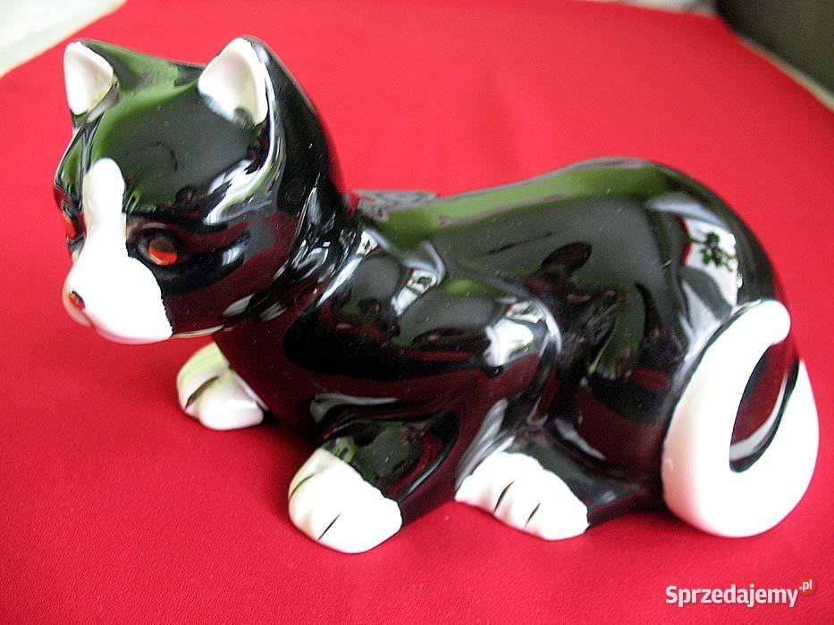 Kot czarno biały kociak Figurka ceramika 10 x 14 Figurki i rzeźby mazowieckie