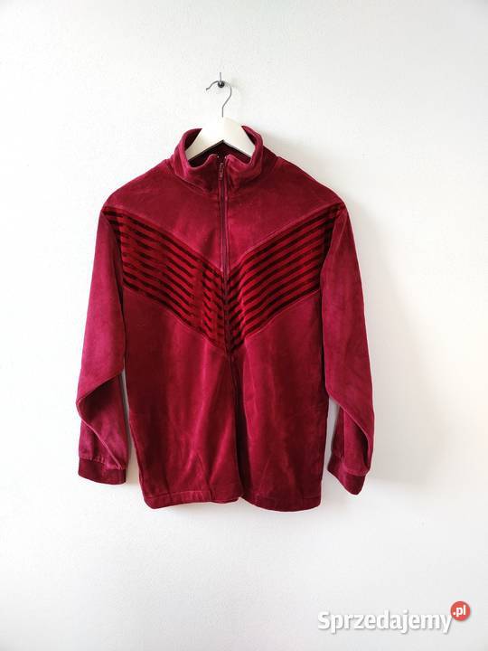Bordowa Bluza welurowa Zamek Zip Vintage 80s 40 Jasło