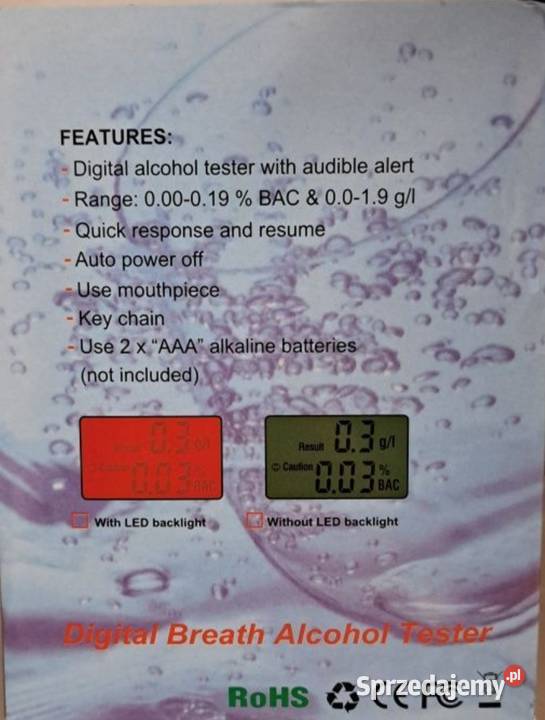 Przenośny tester alkoholu we krwi na wydychanie Płońsk