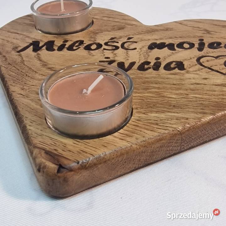 Świecznik drewniany serce z dębu Miłość mojego warmińsko-mazurskie Sępopol