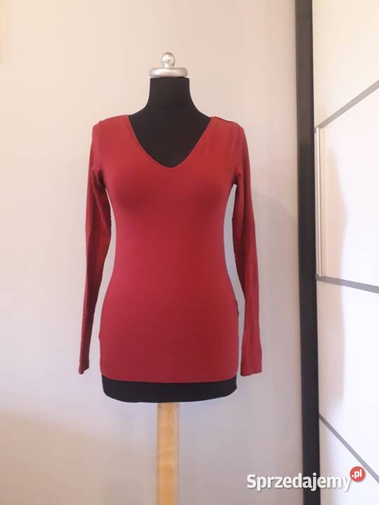 Bordowa bluzka Zalando Essentials XS z dekoltem Kraków sprzedam