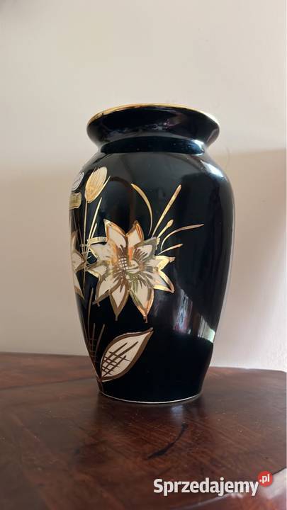 Wazon Scheirch Poreibn Czarny kobalt z kwiatami