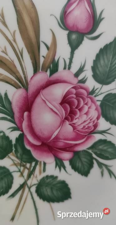 Vintage Schuman Azberg Bawaria Różowy Kwiat Porcelana i szkło Pabianice