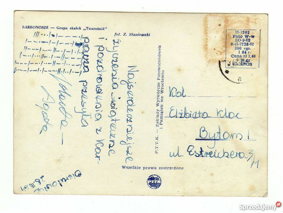 KARKONOSZE TWAROŻNIK POCZTÓWKA CZARNO BIAŁA