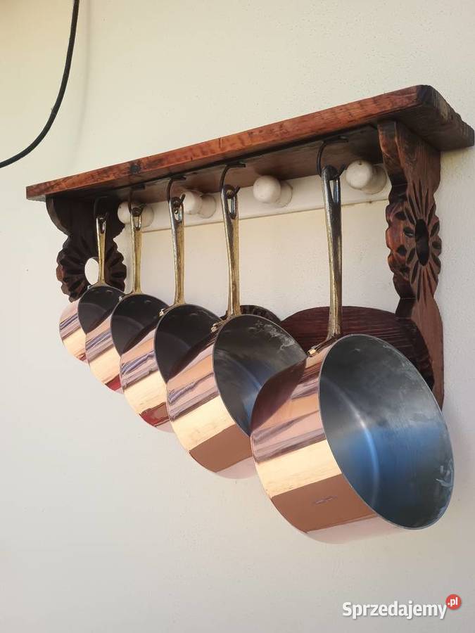 Miedziane garnki 5 sztuk i półeczka podkarpackie Rzeszów