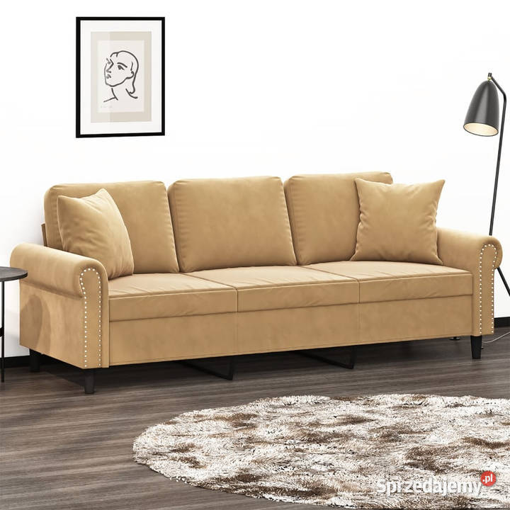 3osobowa sofa z poduszkami brązowa 180 aksamit Warszawa