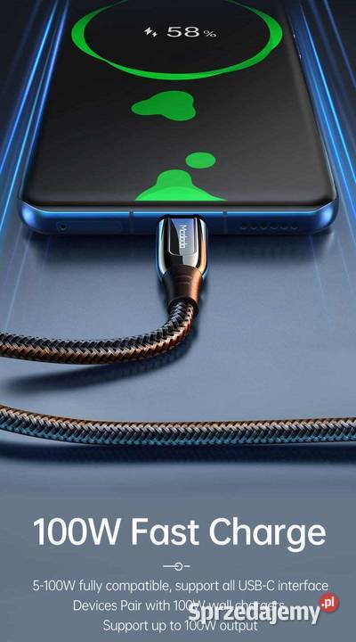 Kabel USBC typC typeC 2m 100W Power Delivery PD kable, taśmy, przedłużacze śląskie Siemianowice Śląskie sprzedam
