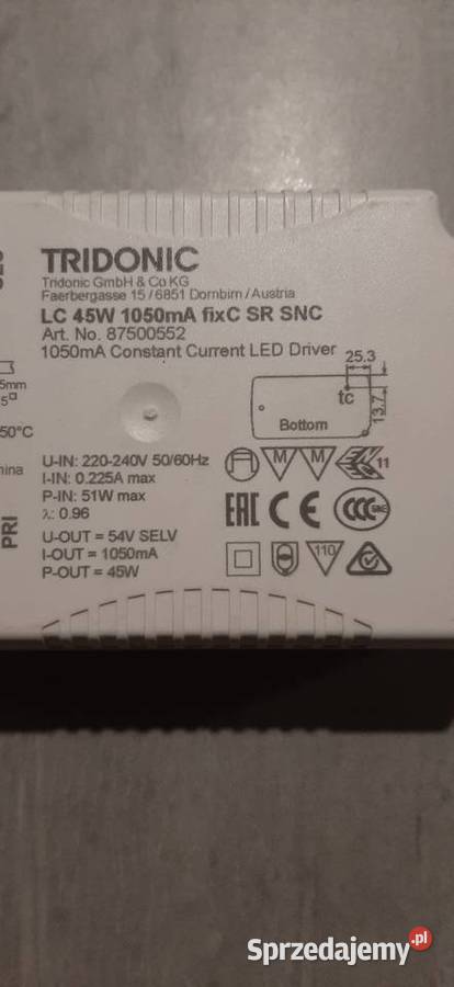 Zasilacz impulsowyTridonic LC 45450105054 O4A NF Części i akcesoria Tomaszów Mazowiecki
