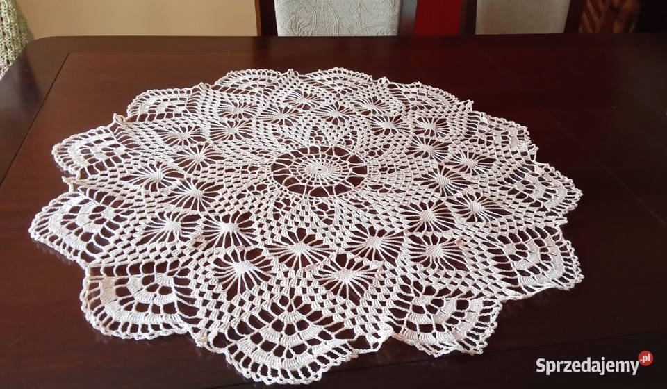 Serweta na okrągły stół 70 handmade biały dolnośląskie Jelenia Góra